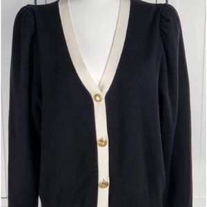 Express Black Cardigan Button Up Puff Shoulder Long Sleeve V-neck Womens XL